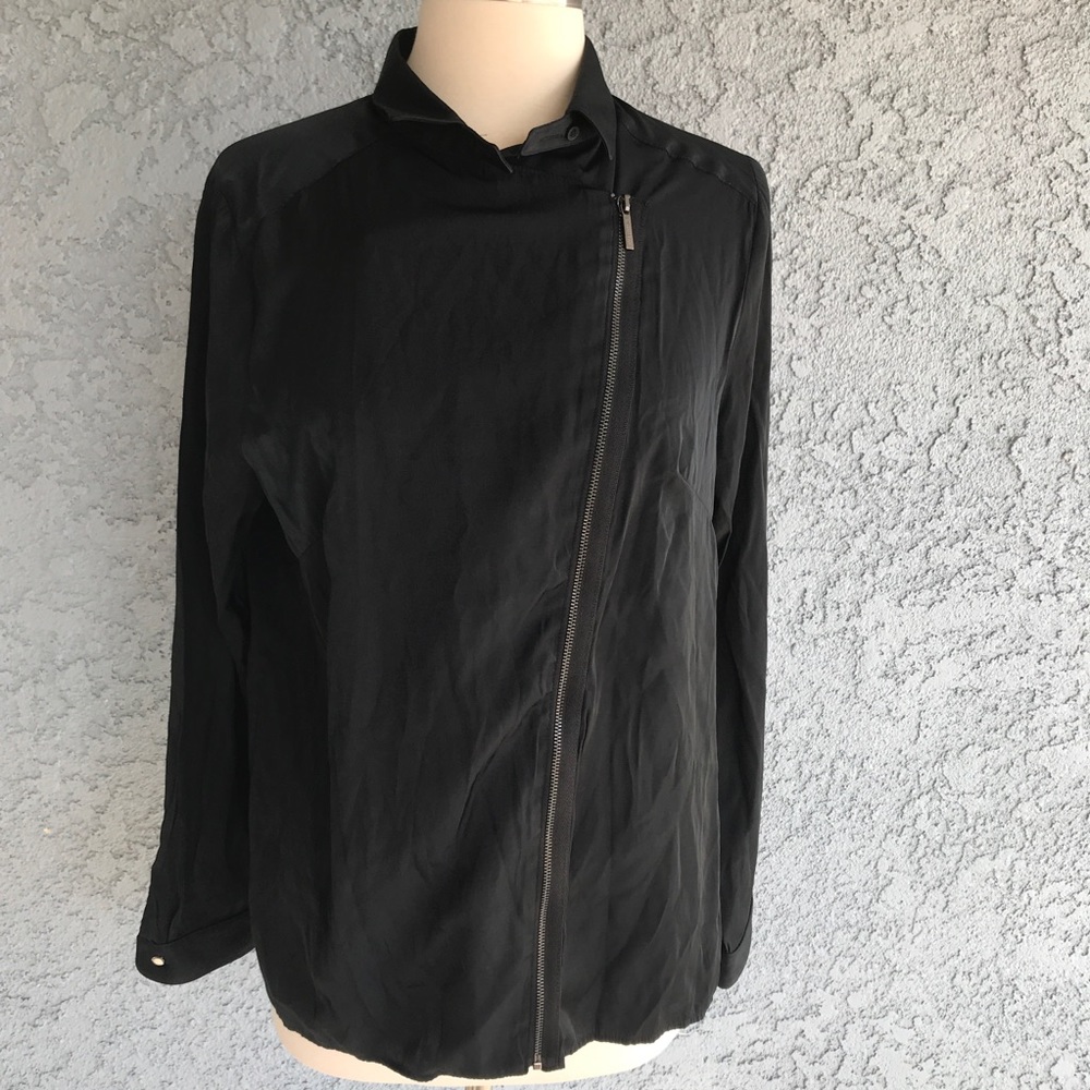 Andre Badi Black Zipper Top Blouse Sz 30 Medium